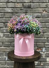Цветочная композиция из Гипсофила и Розы в шляпной коробке в Радовицкий